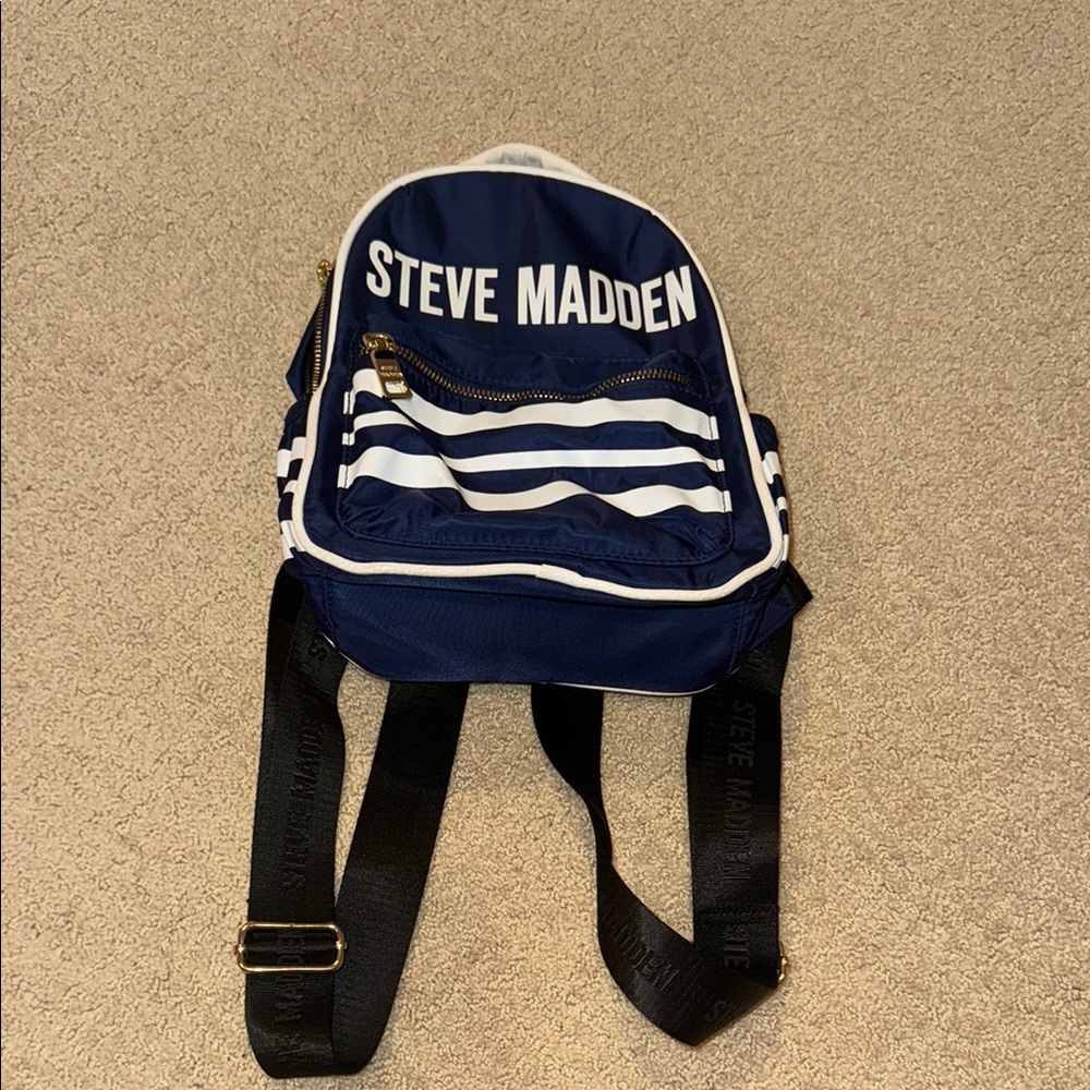 Steve Madden Navy and White Striped mini backpack
